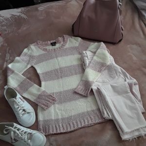 Light pink and off white striped sweater